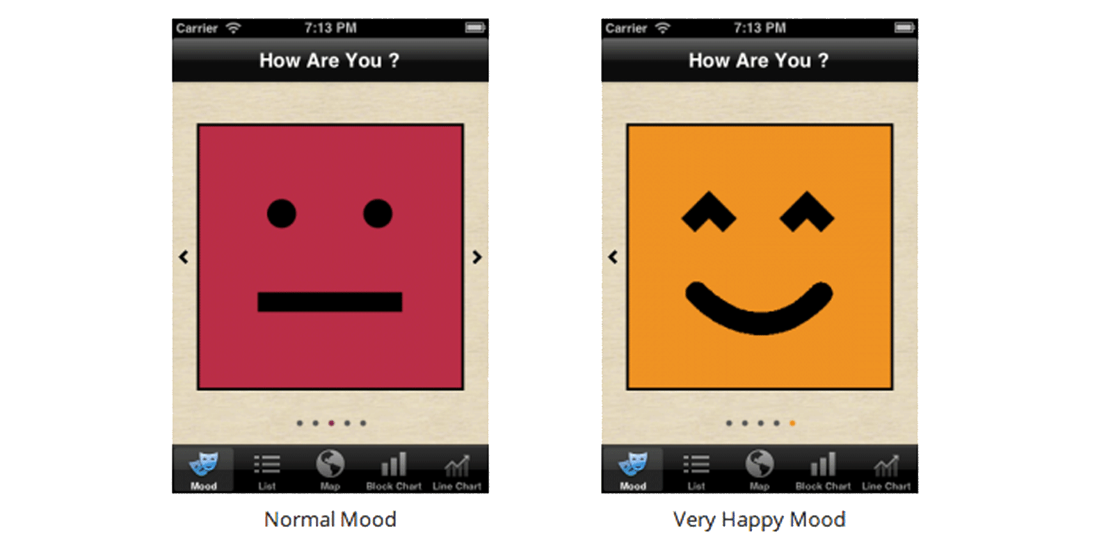 Find Your Happiness first screenshots: selecting a mood.