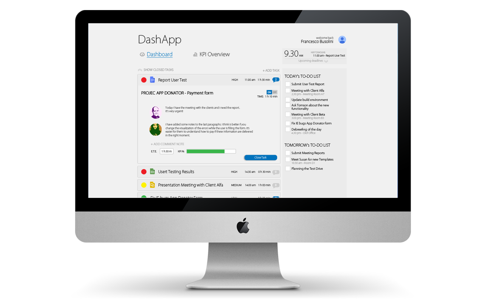 The design of the desktop version DashApp.