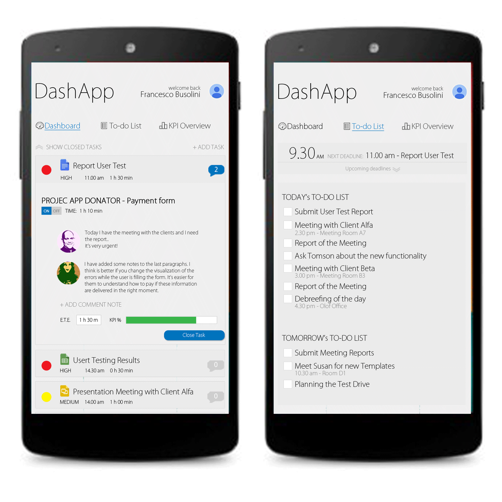 The design of the mobile version DashApp.